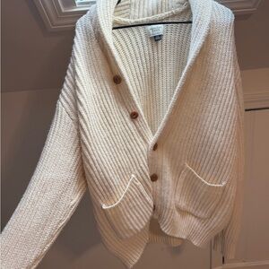 American Eagle Outfitters Cream Shawl Collar Button-Up Cardigan Sweater size M